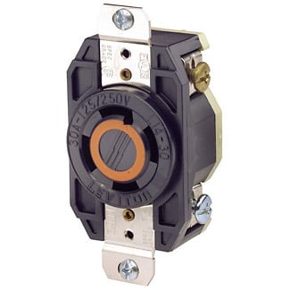 2710 Grounding Locking Receptacle, 125/250 V AC, 30 A, 3 Poles, 4 Wires, Black