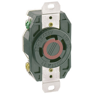 2730 3-Phase Y Grounding Locking Receptacle, 480 V AC, 30 A, 3 Poles, 4 Wires, Black