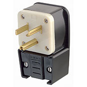 9530-P Angled Cable Mount Grounding Straight Blade Plug, 125 V AC, 30 A, 2 Poles, 3 Wires, Black