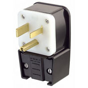9750-P Angled Cable Mount Grounding Straight Blade Plug, 277 V AC, 50 A, 2 Poles, 3 Wires, Black