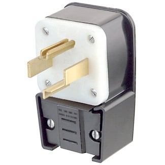 9432-P Angled Cable Mount Grounding Non-Polarized Straight Blade Plug, 125/250 V AC, 30 A, 3 Poles, 4 Wires, Black