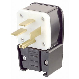 8452-P 3-Phase Angled Cable Mount Grounding Straight Blade Plug, 250 V AC, 50 A, 3 Poles, 4 Wires, Black