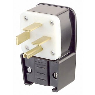 8462-P 3-Phase Angled Cable Mount Grounding -Phase Angled Cable Mount Grounding Straight Blade Plug, 250 V AC, 60 A, 3 Poles, 4 Wires, Black