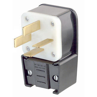 8352-P 3-Phase Angled Cable Mount Non-Grounding Non-Polarized Straight Blade Plug, 120/208 V AC, 50 A, 4 Poles, 4 Wires, Black