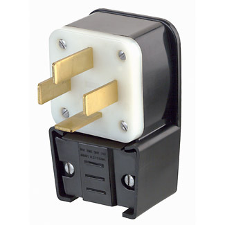 8362-P 3-Phase Angled Cable Mount Non-Grounding Non-Polarized Straight Blade Plug, 120/208 V AC, 60 A, 4 Poles, 4 Wires, Black