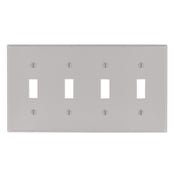87012 Standard Size Traditional Wall Plate, 4 Gangs, 4.4 in W x 4.5 in H, Thermoset, Gray