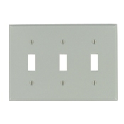 87011 Standard Size Wall Plate, 3 Gangs, 3.85 in W x 4.5 in H, Thermoset, Gray