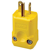 5456-VY Cable Mount Grounding Straight Blade Plug, 250 V AC, 20 A, 2 Poles, 3 Wires, Yellow