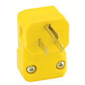 5256-VA Angled Cable Mount Grounding High Visibility Straight Blade Plug, 125 V AC, 15 A, 2 Poles, 3 Wires, Yellow