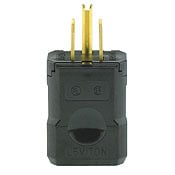 5256-VB Cable Mount Grounding Straight Blade Plug, 125 V AC, 15 A, 2 Poles, 3 Wires, Black