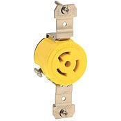 47CM-10 Grounding Single Locking Receptacle, 125 V AC, 15 A, 2 Poles, 3 Wires, Yellow
