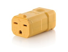 15659-VY Grounding Hinged Straight Blade Connector, 250 V AC, 15 A, 2 Poles, 3 Wires, Yellow