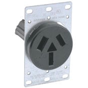 5206 Flush Mount Non-Grounding Straight Blade Receptacle, 125/250 VAC, 50 A, 3 Poles, 3 Wires, Black