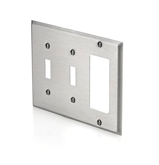 84421-40 Decora Standard Size Combination Wall Plate, 3 Gangs, 6-3/8 in W x 4-1/2 in H, 302 Stainless Steel