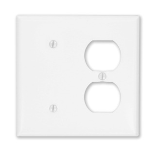 88087 Blank Standard Size Combination Wall Plate, 2 Gangs, 4.56 in W x 4.5 in H, Thermoset, White