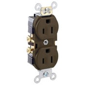 CR15 1-Phase Duplex Indented Face Self-Grounding Straight Blade Receptacle, 125 V AC, 15 A, 2 Poles, 3 Wires, Brown