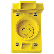 67W47 Grounding Single Locking Receptacle, 125 V AC, 20 A, 2 Poles, 3 Wires, Yellow