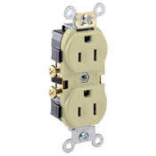 CR15-I 1-Phase Duplex Indented Face Self-Grounding Straight Blade Receptacle, 125 V AC, 15 A, 2 Poles, 3 Wires, Ivory