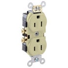 15-Amp, 125-Volt, Narrow Body Duplex Receptacle, Straight Blade, Commercial Grade, Self Grounding, Side Wired, Ivory