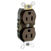 CR015 1-Phase Duplex Slim Straight Blade Receptacle, 125 V AC, 15 A, 2 Poles, 3 Wires, Brown