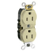 CR015-I 1-Phase Duplex Slim Straight Blade Receptacle, 125 V AC, 15 A, 2 Poles, 3 Wires, Ivory