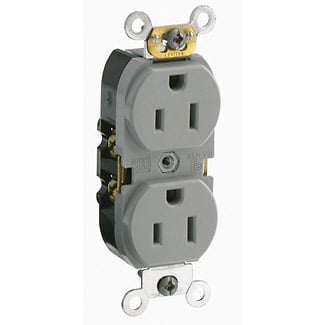 CR015-GY 1-Phase Duplex Slim Straight Blade Receptacle, 125 V AC, 15 A, 2 Poles, 3 Wires, Gray