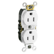 CR015-W 1-Phase Duplex Slim Straight Blade Receptacle, 125 V AC, 15 A, 2 Poles, 3 Wires, White