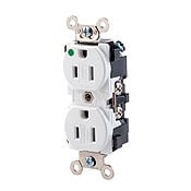 8200-SGW 1-Phase Duplex Extra Heavy Duty Tamper Resistant Straight Blade Receptacle, 125 V AC, 15 A, 2 Poles, 3 Wires, White