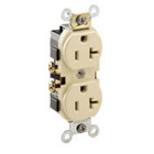 20 Amp, 125 Volt, NEMA 5-20R, 2P, 3W, Narrow Body Duplex Receptacle, Straight Blade, Commercial Grade, Self Grounding, , , Side Wired, Steel Strap, - Ivory