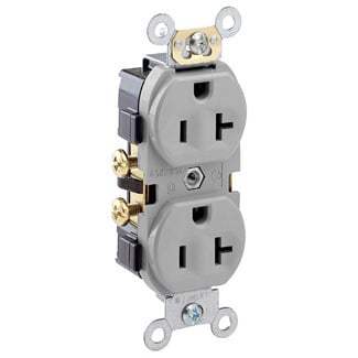 CR20-GY 1-Phase Duplex Indented Face Straight Blade Receptacle, 125 V AC, 20 A, 2 Poles, 3 Wires, Gray
