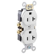 CR20-W 1-Phase Duplex Indented Face Straight Blade Receptacle, 125 V AC, 20 A, 2 Poles, 3 Wires, White
