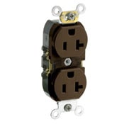 CR020 1-Phase Duplex Slim Straight Blade Receptacle, 125 V AC, 20 A, 2 Poles, 3 Wires, Brown