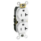 CR020-W 1-Phase Duplex Slim Straight Blade Receptacle, 125 V AC, 20 A, 2 Poles, 3 Wires, White