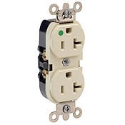 8300-HLR 1-Phase Duplex Extra Heavy Duty Illuminated Self-Grounding Straight Blade Receptacle, 125 V AC, 20 A, 2 Poles, 3 Wires, Red