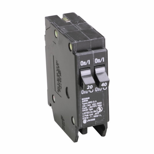 BD2040 Type BD CTL Duplex Thermal Magnetic Circuit Breaker, 120 V AC, 20/40 A, 10 kA Interrupt, 1 Poles