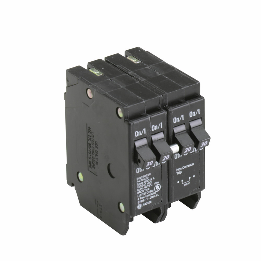 BQ230220 Quadplex Type BQ CTL Thermal Magnetic Circuit Breaker, 120/240 V AC, 20/30 A, 10 kA Interrupt, 4 Poles