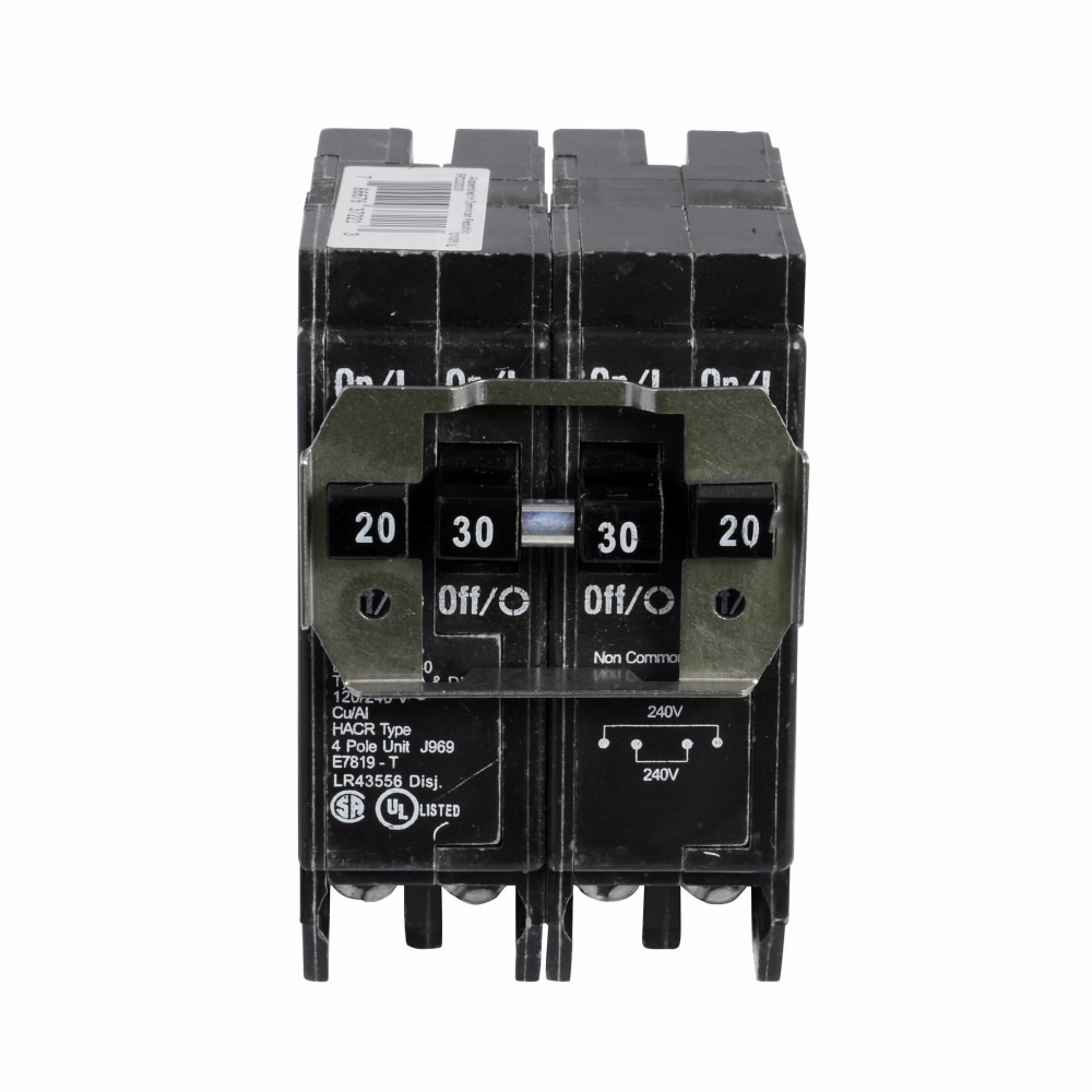BRD220240 Quadplex Type BR Thermal Magnetic Circuit Breaker, 120/240 V AC, 20/40 A, 10 kA Interrupt, 4 Poles