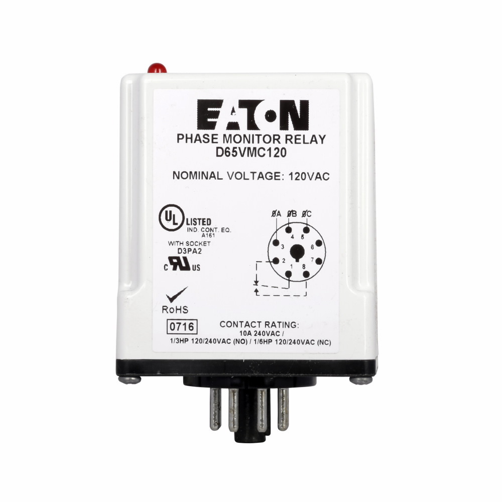 D65VMLP480 Full Featured Voltage Phase Loss Reversal Monitoring Relay, 480 V AC, 10 A, SPDT Contact