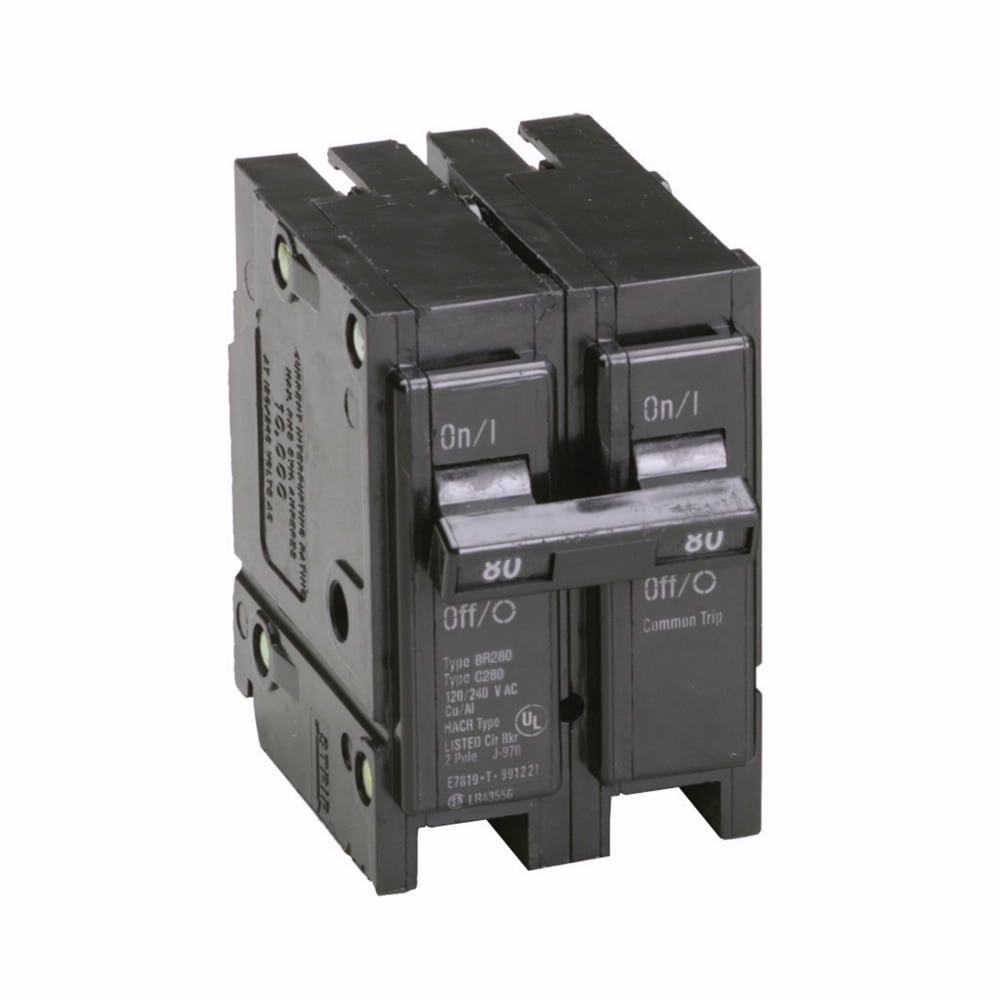 BR280 Type BR Circuit Breaker, 120/240 V AC, 80 A, 10 kA Interrupt, 2 Poles, Thermal Magnetic Trip