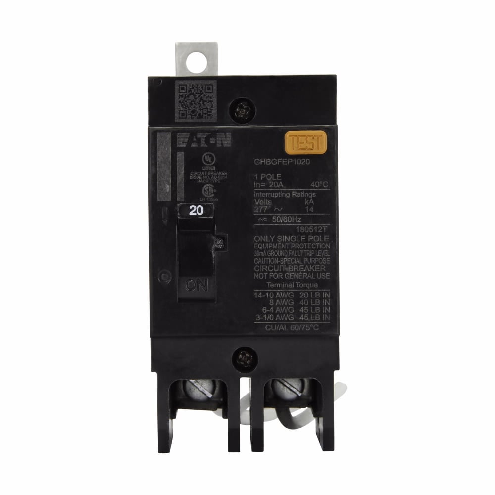 GHBGFEP1030 C Series Type GHB Ground Fault Protection Molded Case Circuit Breaker, 277/480Y V AC/125/250 V DC, 30 A, 14 kAIC at 277 VAC Interrupt, 1 Poles, Thermal Magnetic Trip