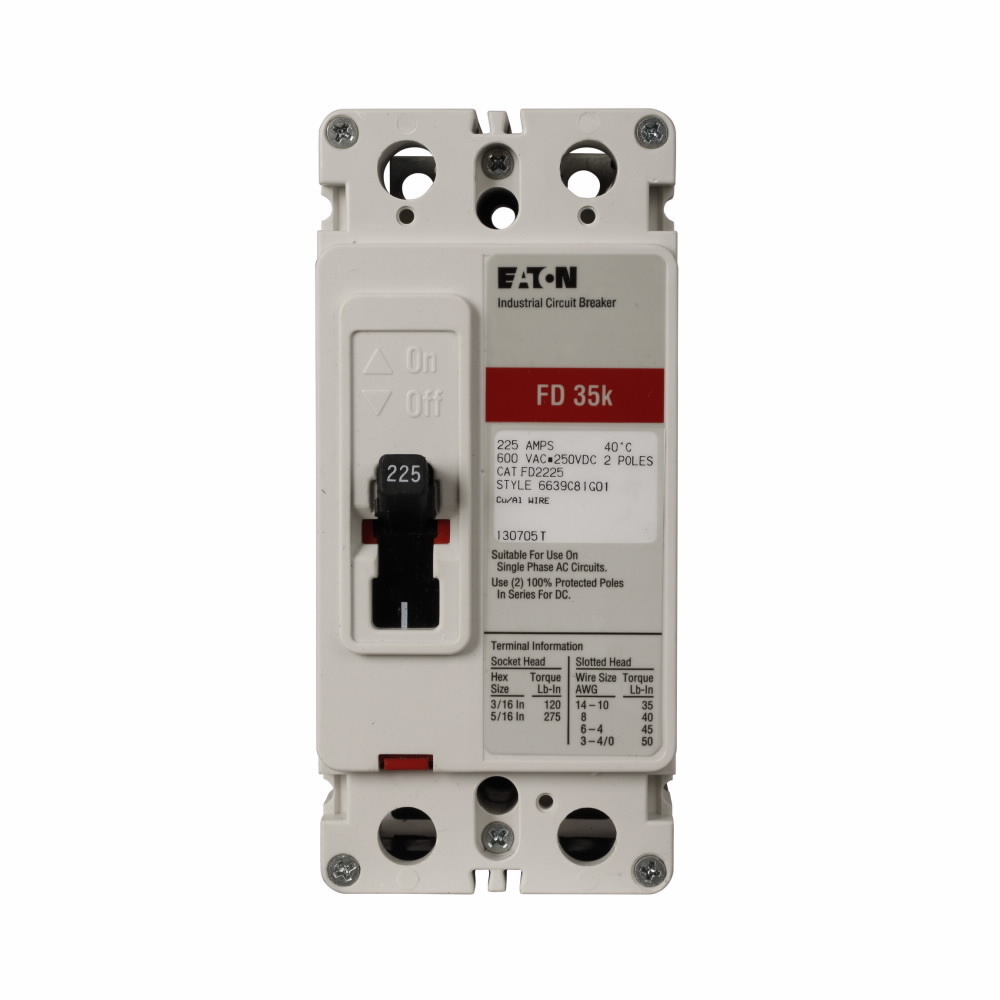 FD2025 C Series Type FD Molded Case Circuit Breaker, 600 V AC/250 V DC, 25 A, 65 kAIC at 240 VAC/35 kAIC at 480 VAC Interrupt, 2 Poles, Thermal Magnetic Trip
