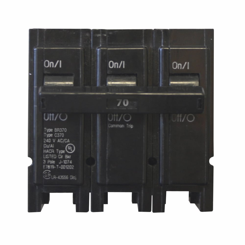BR370 Type BR Circuit Breaker, 240 V AC, 70 A, 10 kA Interrupt, 3 Poles, Thermal Magnetic Trip