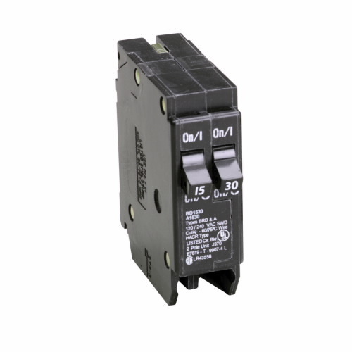 BD1530 Type BD CTL Duplex Circuit Breaker, 120 V AC, 15 to 30 A, 10 kA Interrupt, 1 Poles