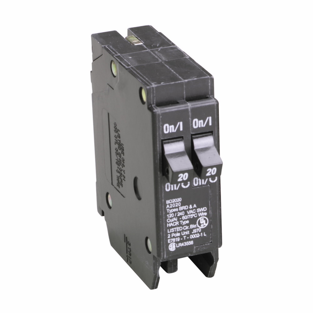 BD2020 Type BD Duplex Circuit Breaker, 120 V AC, (2) 20 A, 10 kA Interrupt, 1 Poles, Thermal Magnetic Trip