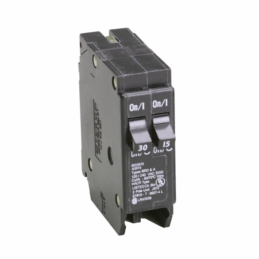 BD3015 Type BD Duplex Molded Case Circuit Breaker, 120 V AC, 15 to 30 A, 10 kA Interrupt, 1 Poles, Thermal Magnetic Trip