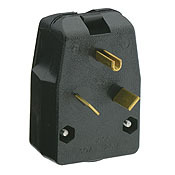 830-T Angled Grounding Wallplate Mount Straight Blade Plug, 125 VAC, 30 A, 2 Poles, 3 Wires, Black