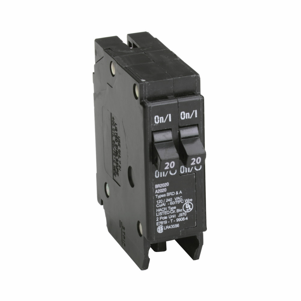 BR2020 Type BR Circuit Breaker, 120 V AC, (2) 20 A, 10 kA Interrupt, 1 Poles, Thermal Magnetic Trip