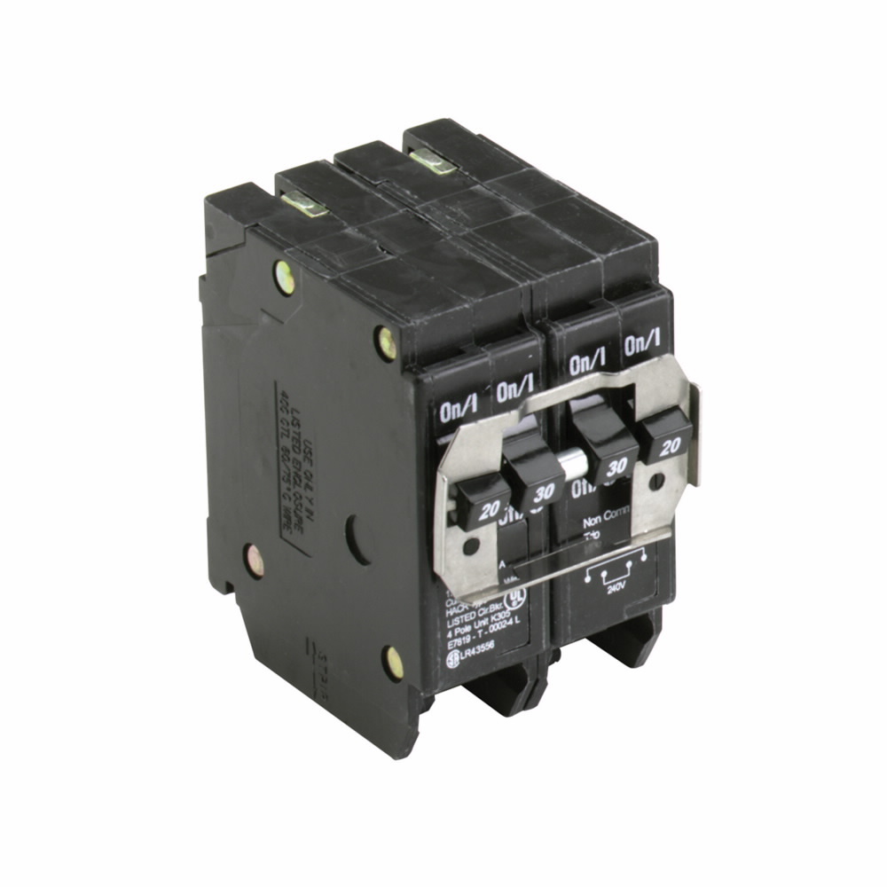 BQ220230 Type BQ CTL Quadplex Circuit Breaker, 120/240 V AC, 20 to 30 A, 10 kA Interrupt, 4 Poles