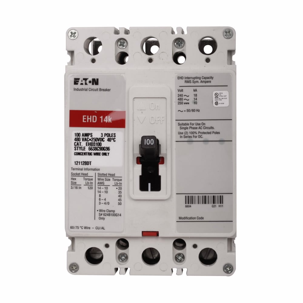 EHD3070L C Series Type EHD Molded Case Circuit Breaker, 480 V AC/250 V DC, 70 A, 14/18 kA Interrupt, 3 Poles, Thermal Magnetic Trip
