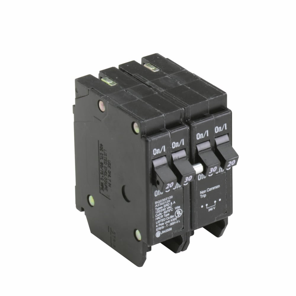 BQ2302120 Type BQ CTL Quadplex Circuit Breaker, 120/240 V AC, 20 to 30 A, 10 kA Interrupt, 4 Poles